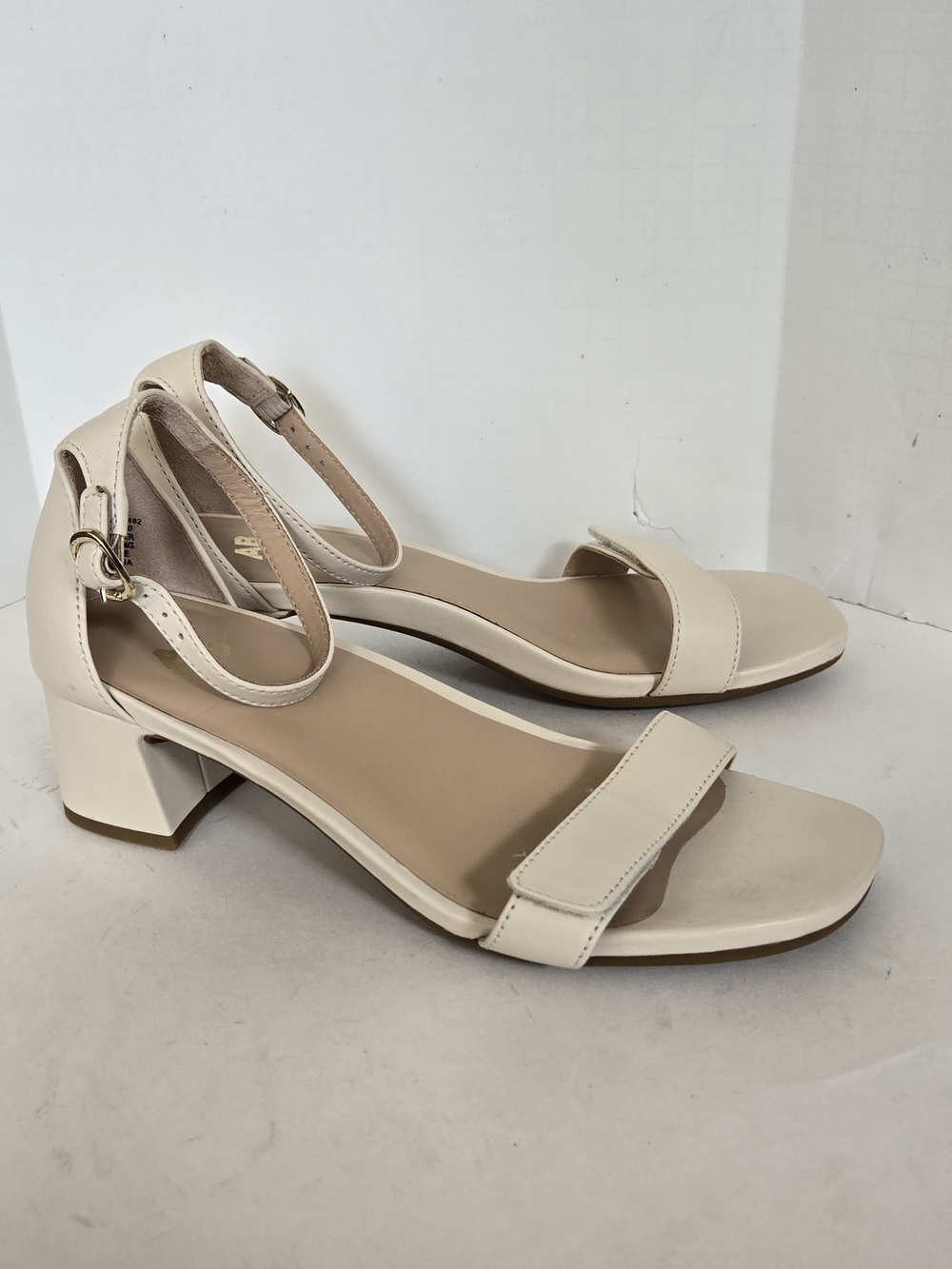 Abeo Cream Block Heel Sandals with Ankle Strap